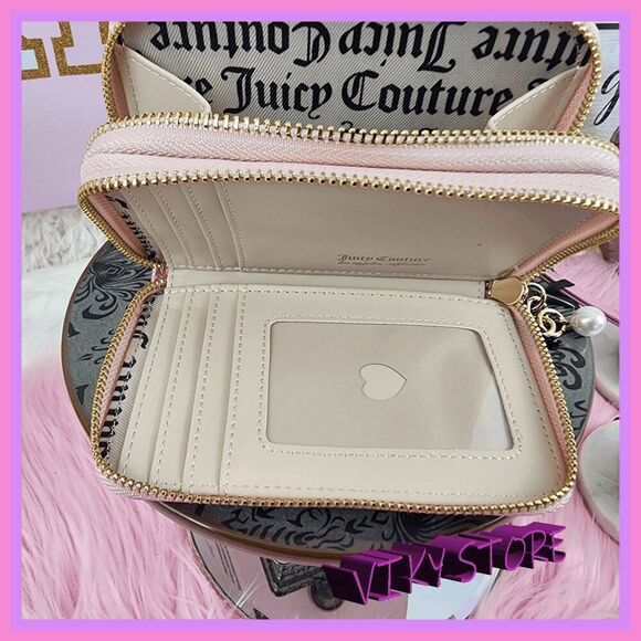 💖 NWT Juicy Couture Pink Diamond Velvet ID Coin Bag Double Zipper #7220 💖 - Picture 8 of 11